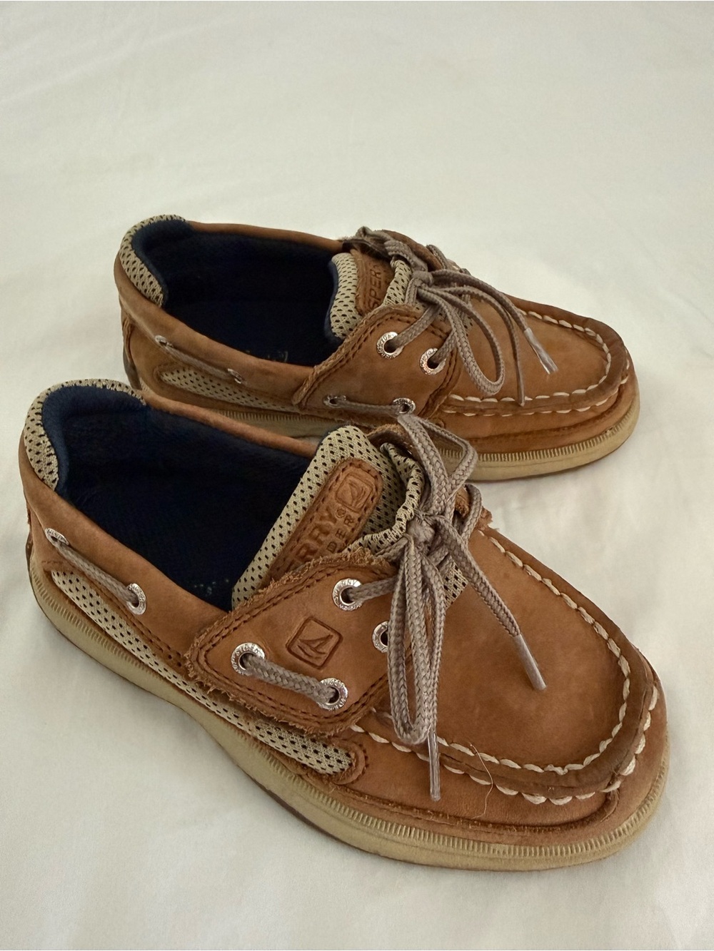 Sperry Top-Sider Toddler Boys Lanyard Boat Shoes Tan Leather Size 10T